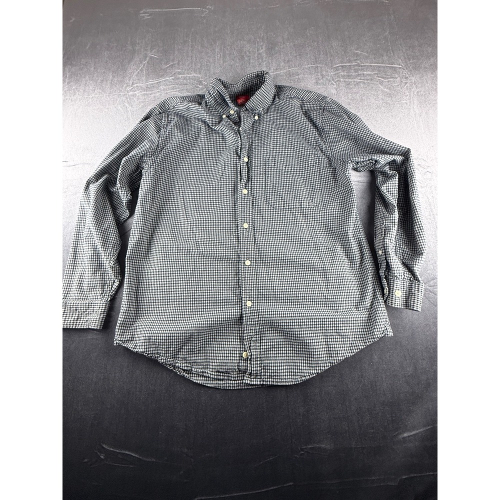 Mossimo Supply Co Mens Medium Gingham Button Down Shirt Navy Blue White Cotton
